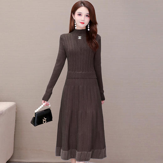 QYM 5CXFNR815-Y针织连衣裙厚款毛线裙秋冬季保暖内外可穿A字裙 商品图0