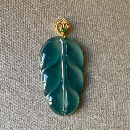 18K黄金翡翠菩提叶坠/17*29mm 商品图1