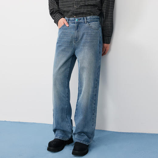 潮牌重磅水洗仿【绿松石】纽扣直筒牛仔裤男休闲百搭NP57DT61 商品图2