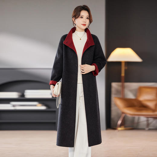 TC 236061双面双色立领双面羊毛呢大衣韩系长款加厚保暖宽松外套 商品图2