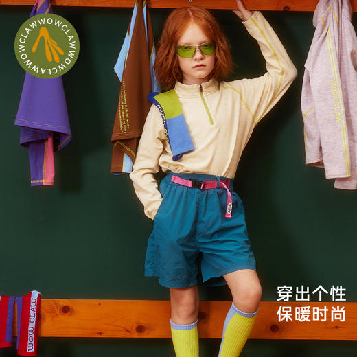 美国WOL 儿童秋冬长袖半拉链卫衣男女童弹力发热绒毛茸茸衣小爪衣 商品图3