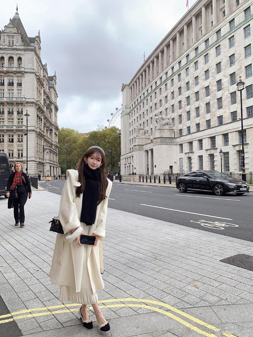 金蘑菇菇 温莎 lp经典连帽羊绒大衣/10羊绒 商品图4