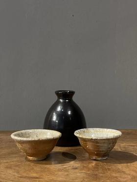 柴窑烧黑釉酒壶与草木灰釉对杯套组，顺丰包邮