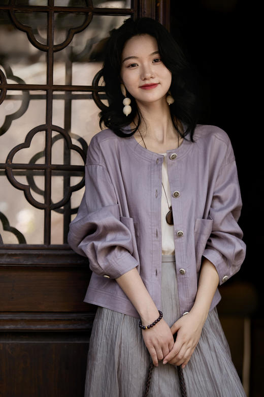 💖【高端局】穿出闲适的小资气韵❗️显白🌸【AUChris流浪诗人苎麻凉感圆领短外套ACU091901】💗高知率性🔛干练中又带点甜度💃天生自带随性休闲松弛的chill慵懒 商品图6