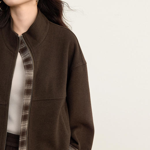 【09/26新品】熙世界巴恩风格纹拼接毛呢外套阔腿裤两件套女秋冬松弛感穿搭套装 商品图4