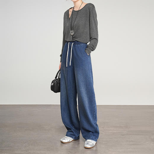 68%莱赛尔天丝牛仔松紧高腰豆荚裤    A-5241 商品图2