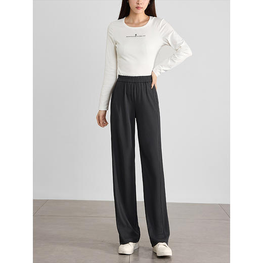 【专属特价】熙世界窄版阔腿裤女春秋新款高腰休闲宽松弹力针织直筒裤糯米裤子 商品图4