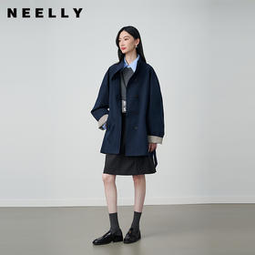 NEELLY纳俪商场同款秋冬新款条纹撞色廓形风衣女温柔气质风外套N25094F05517