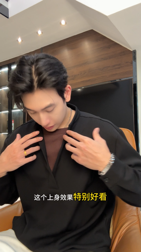 SDSA男士秋冬新款痞帅男装潮牌拼接褶皱假两件圆领卫衣复古上衣