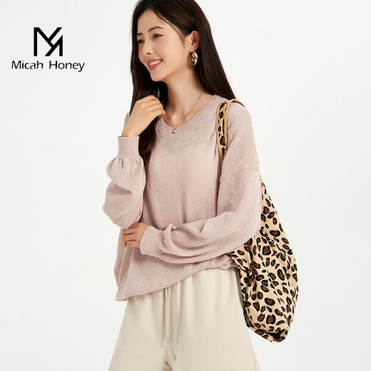 米加蜜慵懒感亮片落肩针织衫 商品图0