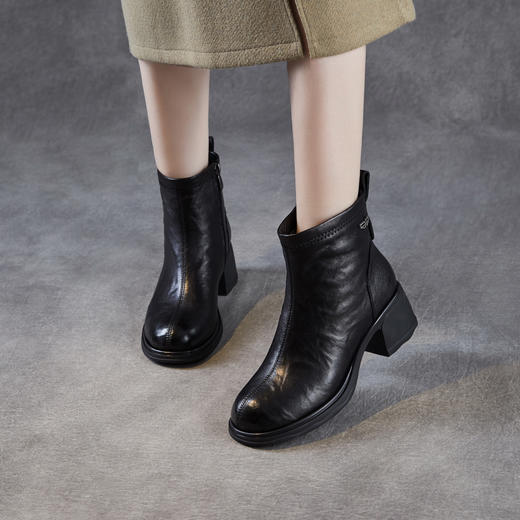 ZM 258683马丁靴复古厚底粗跟法式短靴 商品图0