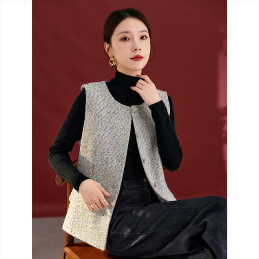 QS秋冬新款羊毛马甲休闲简约圆领开衫高级气质款开衫上衣女2769 商品图2