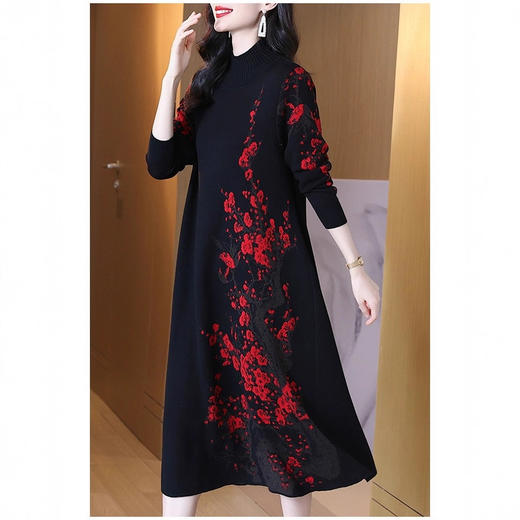 雀说法式气质撞色连衣裙秋季时尚设计感修身开叉裙子AL8018 商品图0