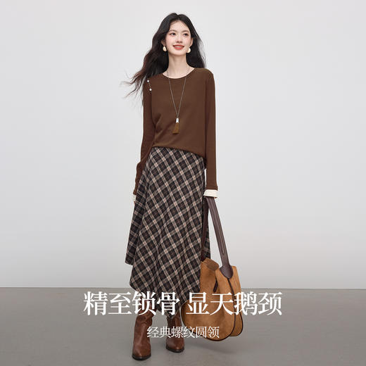 【09/26新品】熙世界「假两件云朵T」休闲复古圆领长袖T恤女秋冬内搭打底衫上衣 商品图1