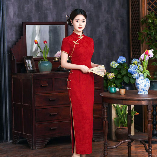 真丝缎长款优雅旗袍05803 商品图1
