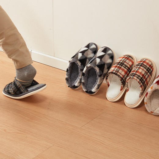  秋冬室内拖鞋男女通用 编织方格 BE 商品图1
