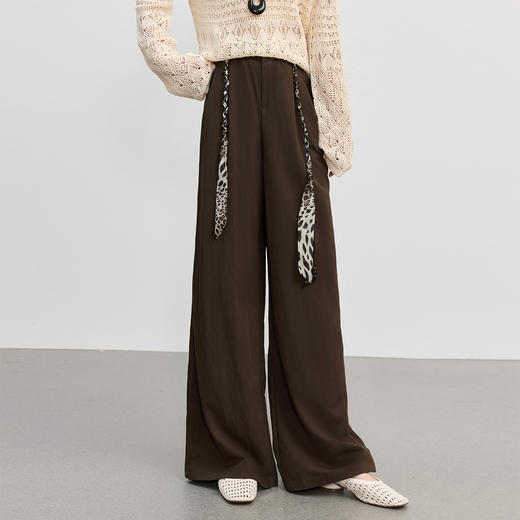 【09/26新品】熙世界老钱风丝巾系带阔腿裤女25年秋季宽松慵懒松弛感休闲直筒裤 商品图4