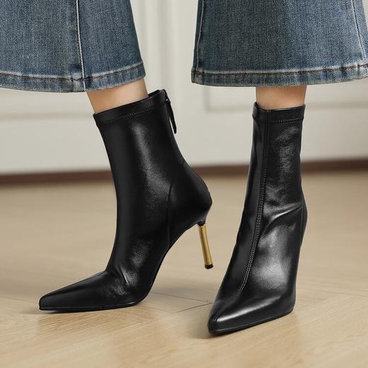 【预售5天】尖头高跟短靴女秋冬新款气质百搭细跟欧美风瘦瘦靴HB&1290 商品图4
