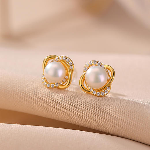 【真爱循环】S925纯银镀金莫比乌斯天然淡水珍珠耳钉【CW-ED04095】 商品图2