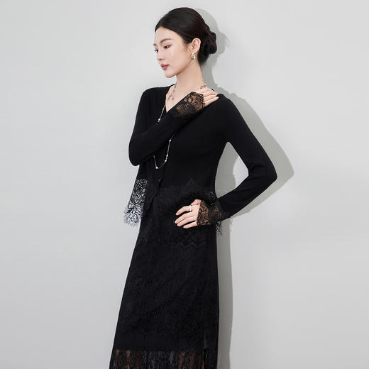 「高货wl」全新升级【铂金会员293/天猫389/差价96】(00817)洛诗琳法式镂空蕾丝拼接羊毛开衫2025秋季百搭针织外套女 商品图1