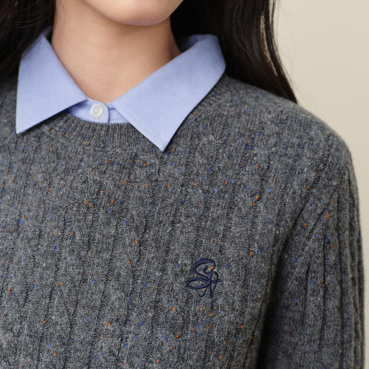 【严选】诗凡黎刺绣绞花羊毛针织衫2025秋新款慵懒温柔软糯小麻花套头毛衣7G9132961 商品图3