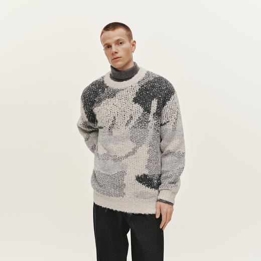 森马毛衫男冬艺术感撞色抽象迷彩提花针织衫2025新款潮流情侣毛衣 商品图2