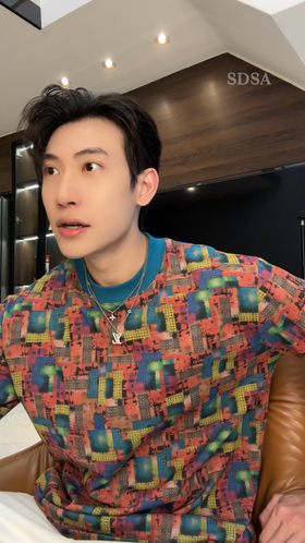 T4781SDSA男士秋冬新款痞帅男装抽象不规则色块圆领长袖T恤宽松网红款