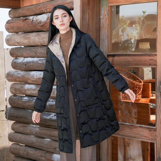 谜底两面穿羽绒服女2025秋季新款复古风花色撞色中长款257MY8804 商品图0