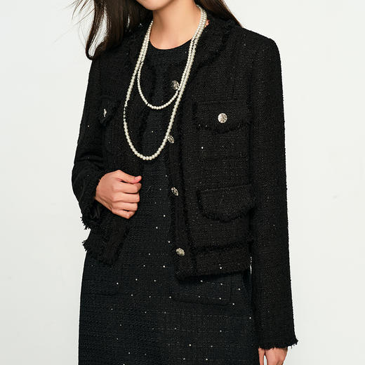 NEELLY纳俪商场同款秋季新款时尚小香风毛边花呢正肩短外套女N25094C04626 商品图2