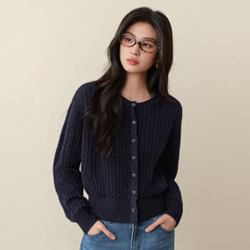 【严选】诗凡黎圆领基础绞花针织开衫2025秋冬新款软糯舒适百搭毛衫外套女7G9433071