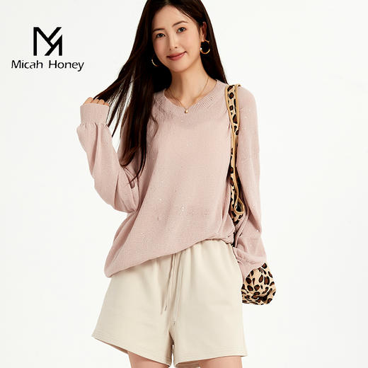 米加蜜慵懒感亮片落肩针织衫 商品图2