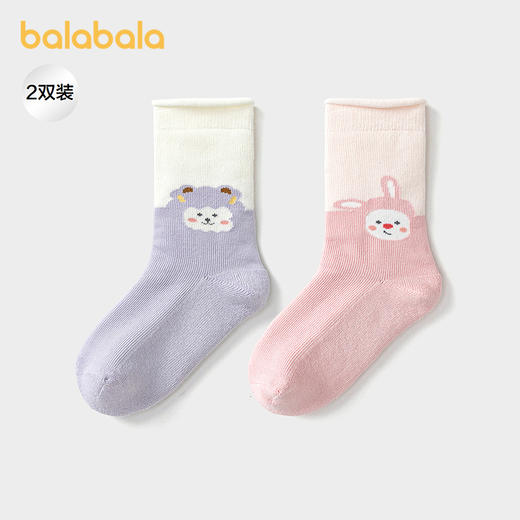 巴拉巴拉宝宝袜子冬季保暖袜婴幼儿短袜提花萌两双装 商品图0