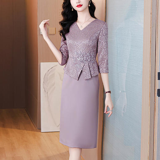 雀说高级感礼服裙秋季新款时尚优雅紫色连衣裙AL7712 商品图2