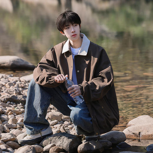 男装女春秋日系咔哈特外套复古宽松撞色翻领工装防水夹克 商品图2