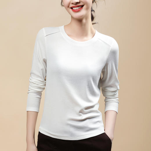 「自j」全新升级【铂金会员128/天猫169/差价41】(02239)洛诗琳新款莱赛尔天丝羊毛长袖T恤2025秋季正肩显瘦打底上衣 商品图1