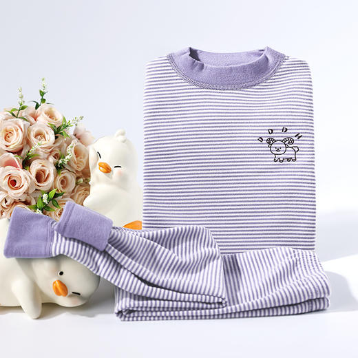 【男女孩加绒圆领秋衣】德绒儿童保暖上衣冬季条纹A类 抗菌打底衫内穿 商品图5