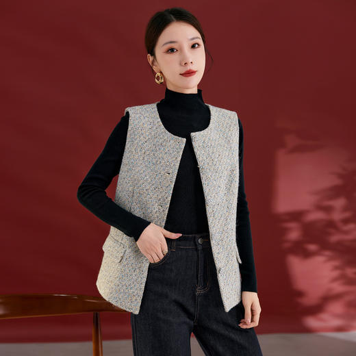 QS秋冬新款羊毛马甲休闲简约圆领开衫高级气质款开衫上衣女2769 商品图0