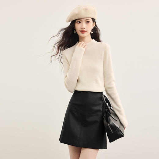 【09/26新品】熙世界「仿生纹理皮短裙」十字分割a字半身裙女秋冬pu包臀小皮裙 商品图4