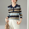 SC35-25161-168 2025秋冬新款翻领撞色条纹针织衫女薄衬衫领宽松线衣外穿女打底衫 商品缩略图3