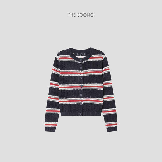 THESOONG/撞色圆领针织开衫上衣HBMY6530 商品图0