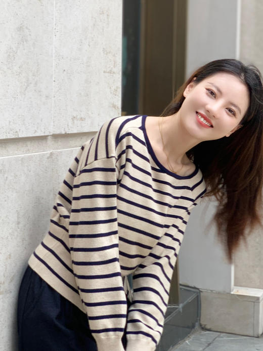 【百图lulu定制】【赫本条纹衫】一字领 条纹 针织衫 商品图7