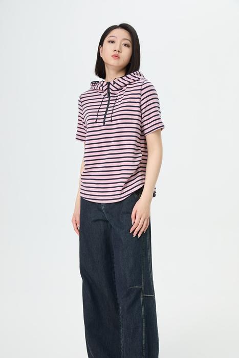 水淼2025秋新款爆款休闲半拉链条纹帽衫1879 商品图0