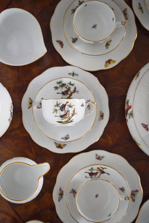 独角鹿西洋古董20世纪下半叶匈牙利赫伦瓷窑出品「罗斯柴尔德之鸟」系列主题手绘描金装饰下午茶瓷器套件 商品图8