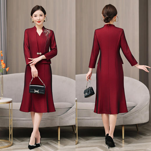 雀说秋季新款气质优雅红色鱼尾连衣裙AL5628 商品图2