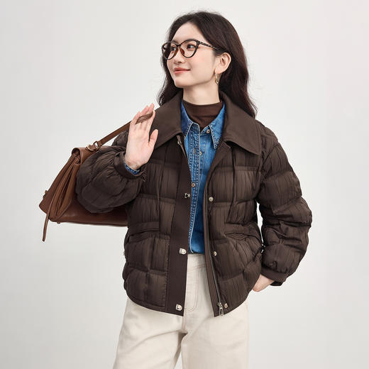 【年货节】熙世界90白鸭绒轻薄羽绒服女短款2025秋冬季新款菱格翻领保暖外套 商品图3