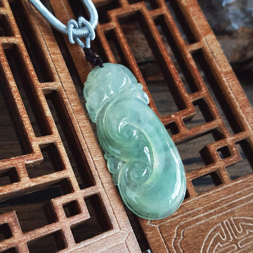 【天然正品】A货翡翠天然细腻冰种飘蓝花如意（万事如意）翡翠吊坠项链女士120925NJM10现售价：880特价 商品图6