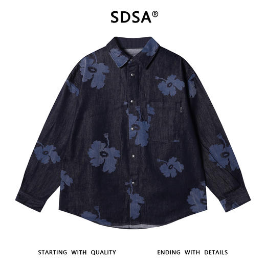 783SDSA秋冬新款痞帅男装潮牌撞色花朵印花纽扣翻领长袖衬衫时尚衬衣 商品图1