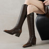 【预售7天】秋冬新款擦色尖头复古V口骑士靴高跟鞋加绒不过膝高筒长靴女KYD&10196 商品缩略图4