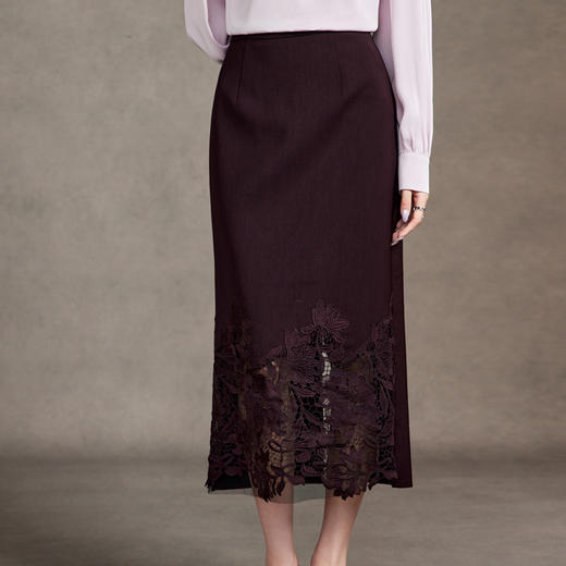 FL2182 2025秋季新款镂空蕾丝拼接半身裙显瘦中长裙开叉直筒裙 商品图1