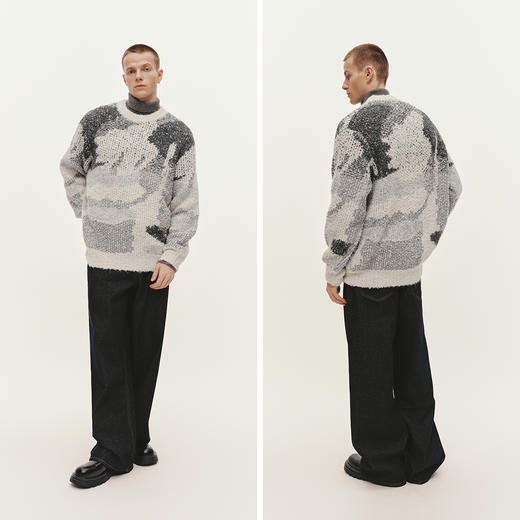 森马毛衫男冬艺术感撞色抽象迷彩提花针织衫2025新款潮流情侣毛衣 商品图4